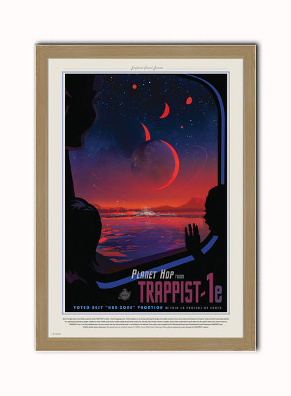 Trappist-1 system Nasa Space exploration tourist Vintage Poster Wall Art Print 50x70cm Light Wood Frame