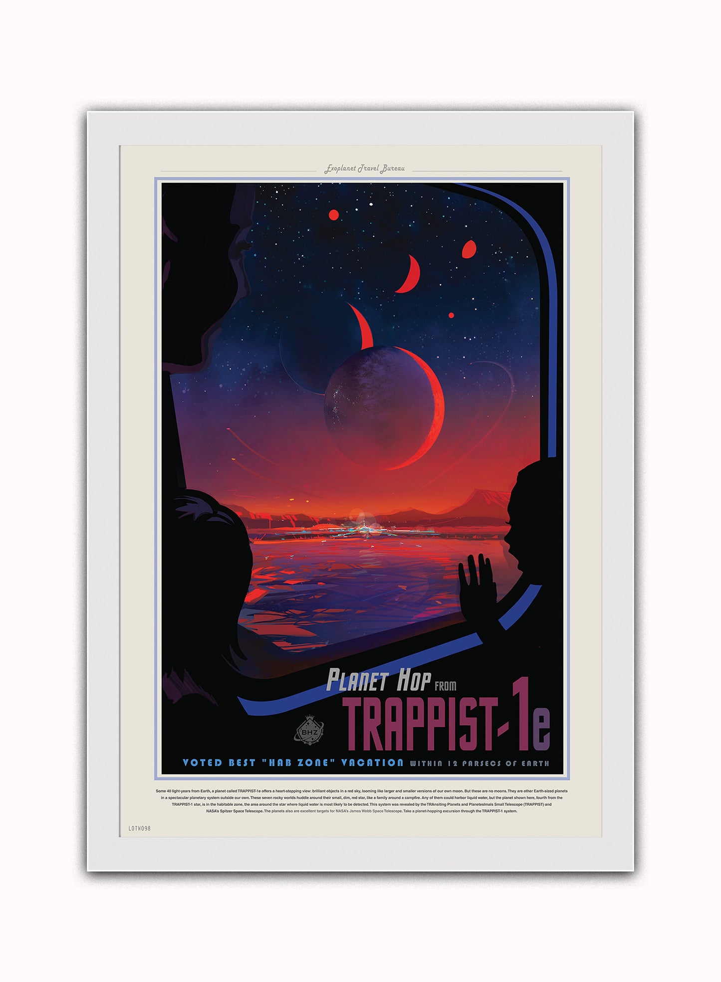 Trappist-1 system Nasa Space exploration tourist Vintage Poster Wall Art Print 50x70cm White Frame