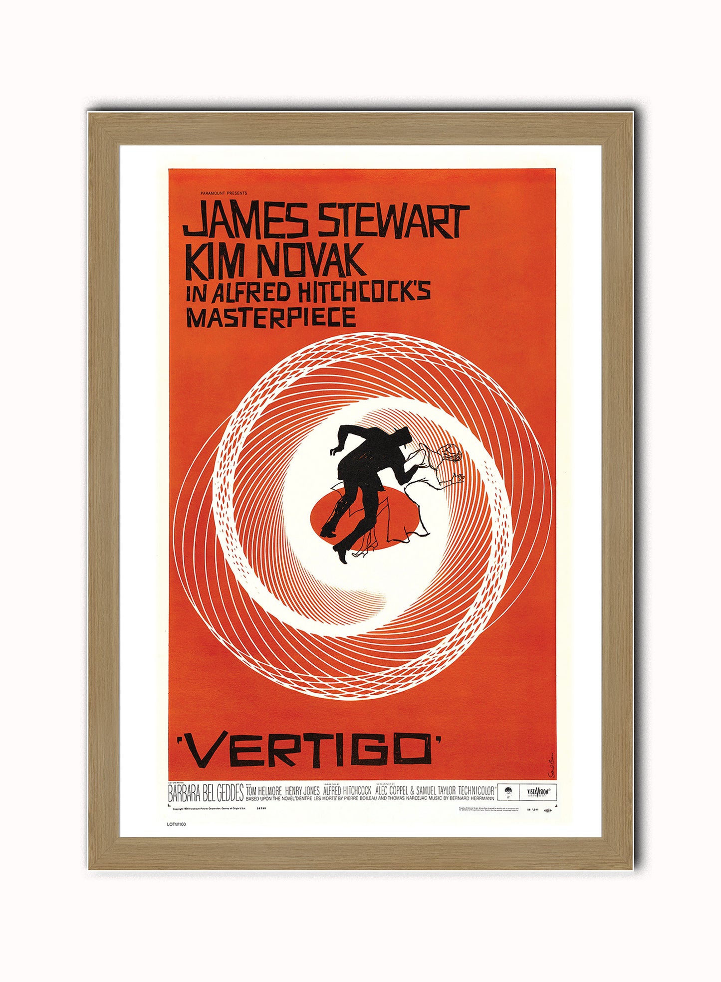 Vertigo Alfred Hitchcok Movie Film Vintage Poster Wall Art Print 50x70cm Light Wood Frame