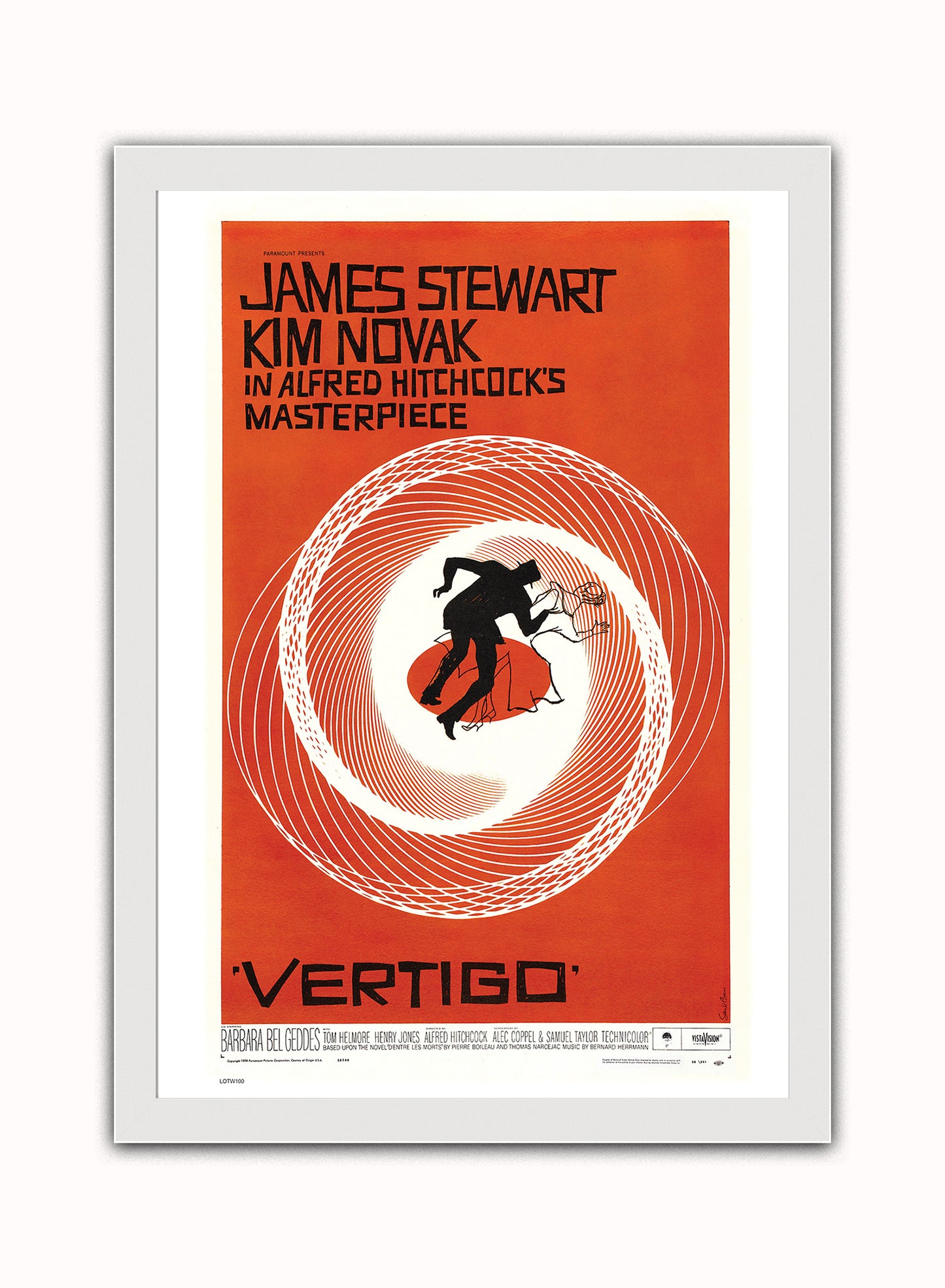 Vertigo Alfred Hitchcok Movie Film Vintage Poster Wall Art Print 50x70cm White Frame