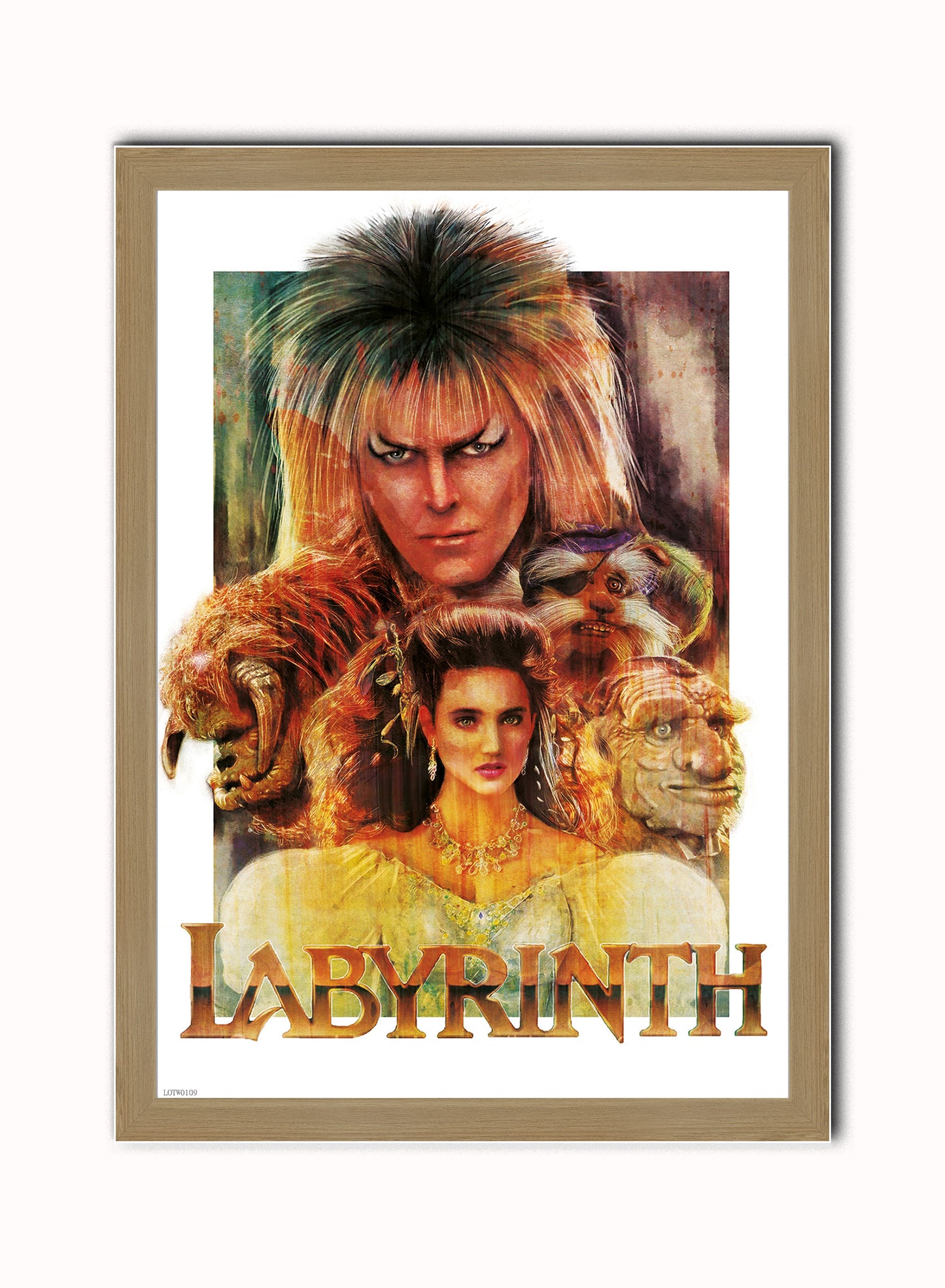 Labyrinth Movie Vintage Art Wall Art Print 50x70cm Light Wood Frame