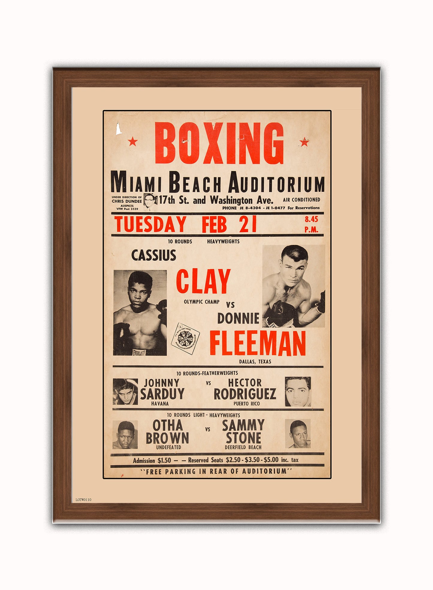 Muhammad Ali Vintage Art Wall Art Print 50x70cm Dark Wood Frame