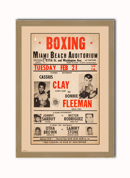 Muhammad Ali Vintage Art Wall Art Print 50x70cm Light Wood Frame
