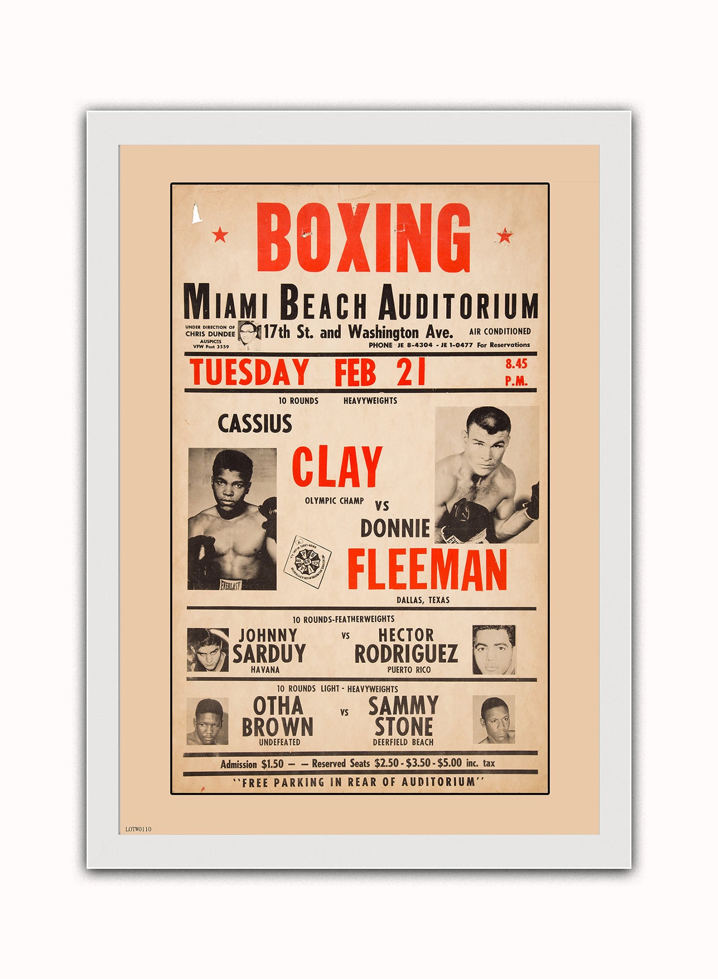 Muhammad Ali Vintage Art Wall Art Print 50x70cm White Frame