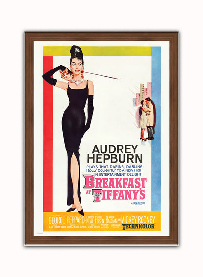 Audrey Hepburn Breakfast At Tiffany's Movie Poster, Vintage Hollywood Cinema Vintage Poster Wall Art Print 50x70cm Dark Wood Frame