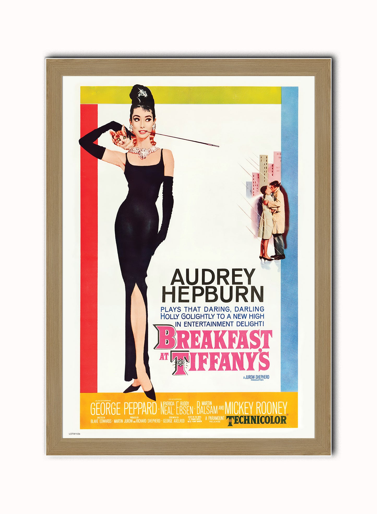Audrey Hepburn Breakfast At Tiffany's Movie Poster, Vintage Hollywood Cinema Vintage Poster Wall Art Print 50x70cm Light Wood Frame