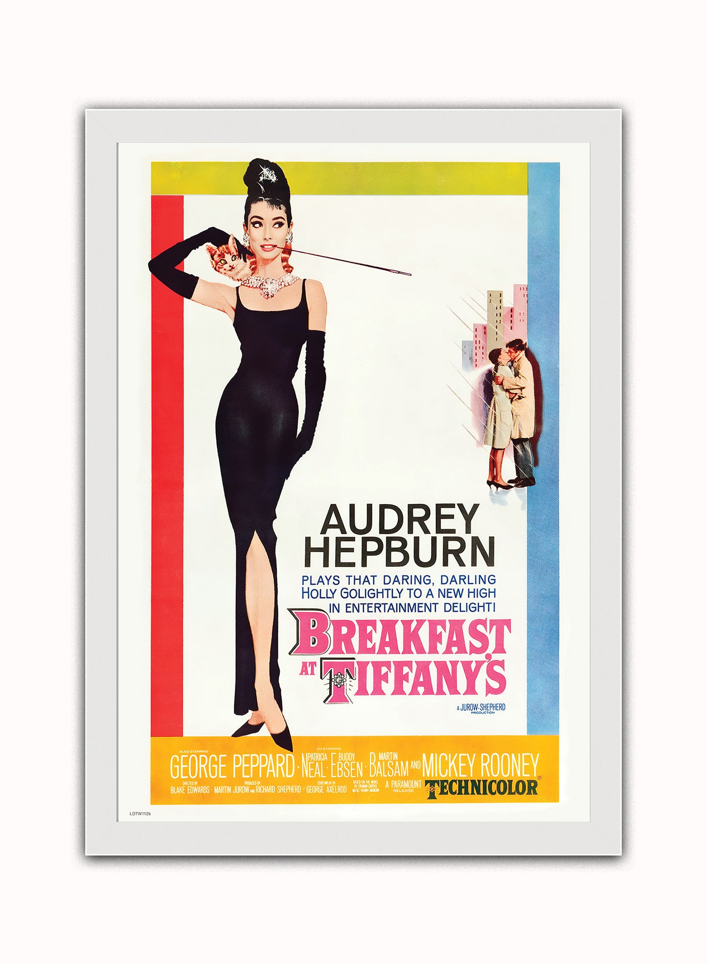 Audrey Hepburn Breakfast At Tiffany's Movie Poster, Vintage Hollywood Cinema Vintage Poster Wall Art Print 50x70cm White Frame