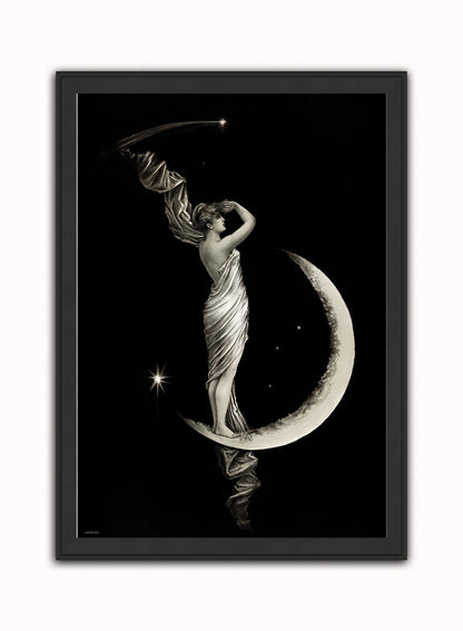The Moon Goddess Vintage Victorian Vintage Art Wall Art Print 50x70cm Black Frame
