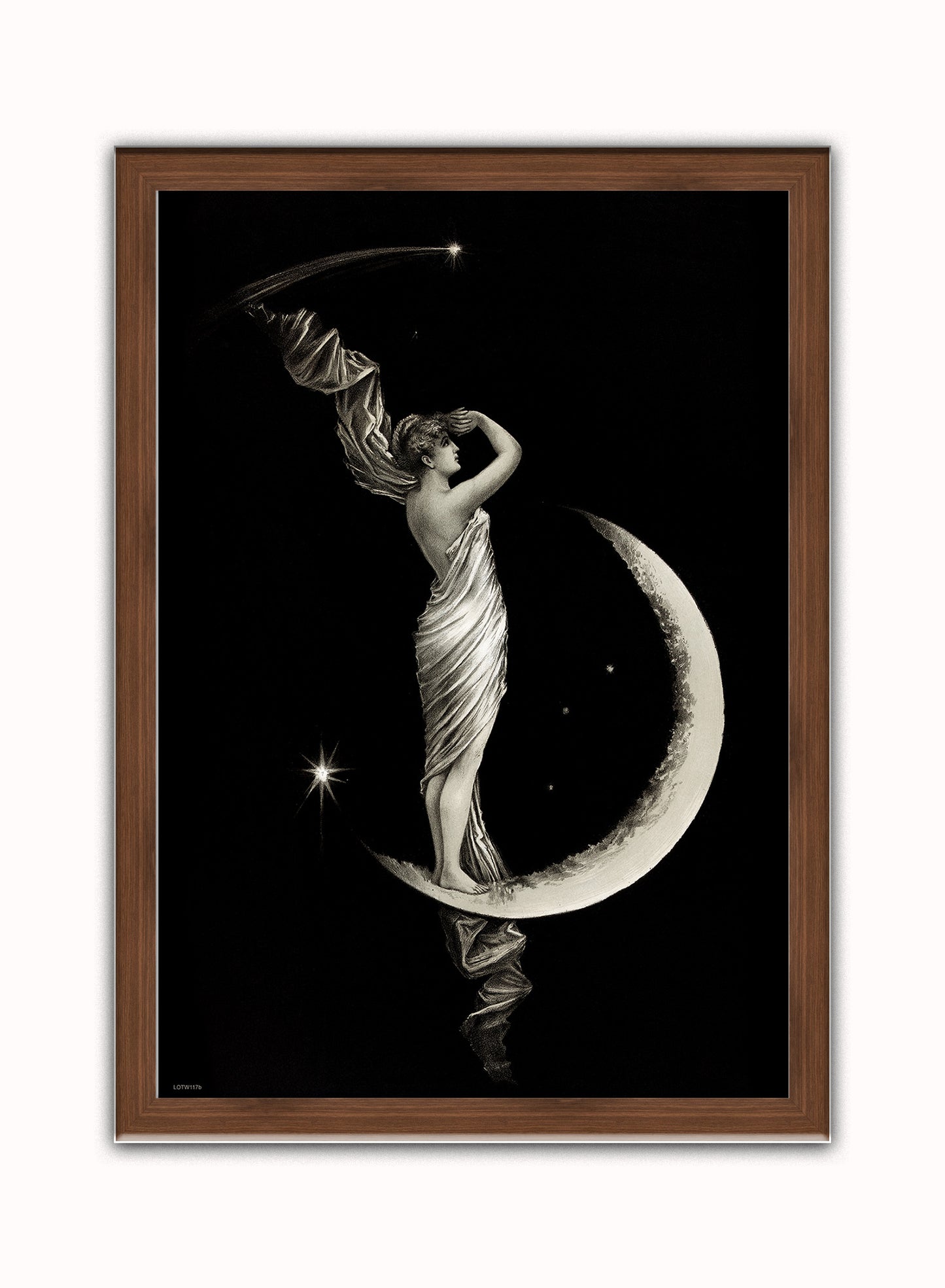 The Moon Goddess Vintage Victorian Vintage Art Wall Art Print 50x70cm Dark Wood Frame