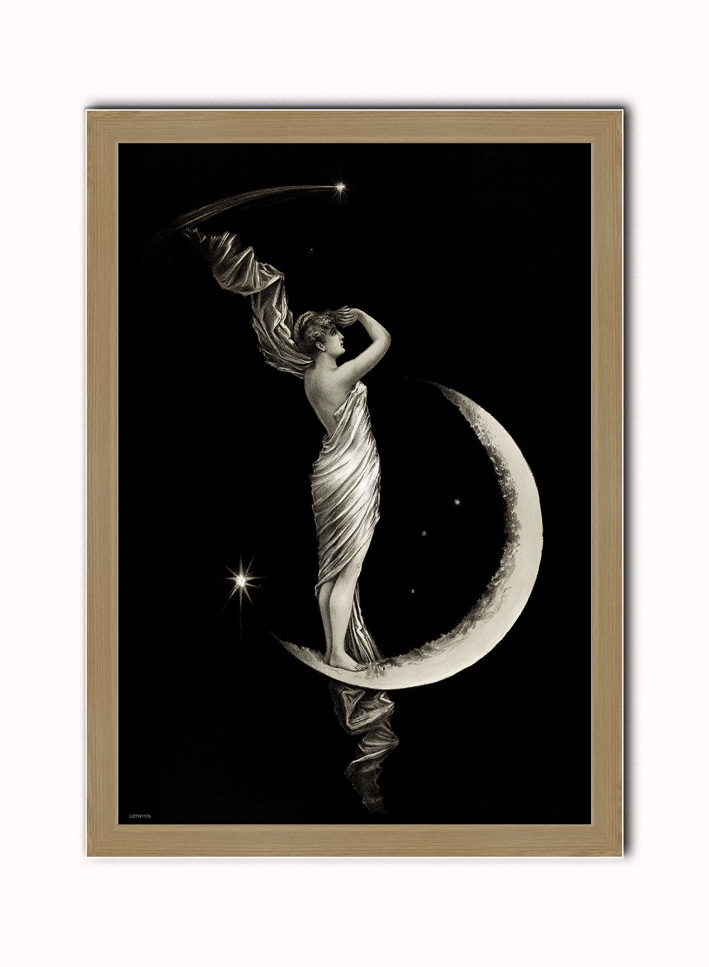 The Moon Goddess Vintage Victorian Vintage Art Wall Art Print 50x70cm Light Wood Frame