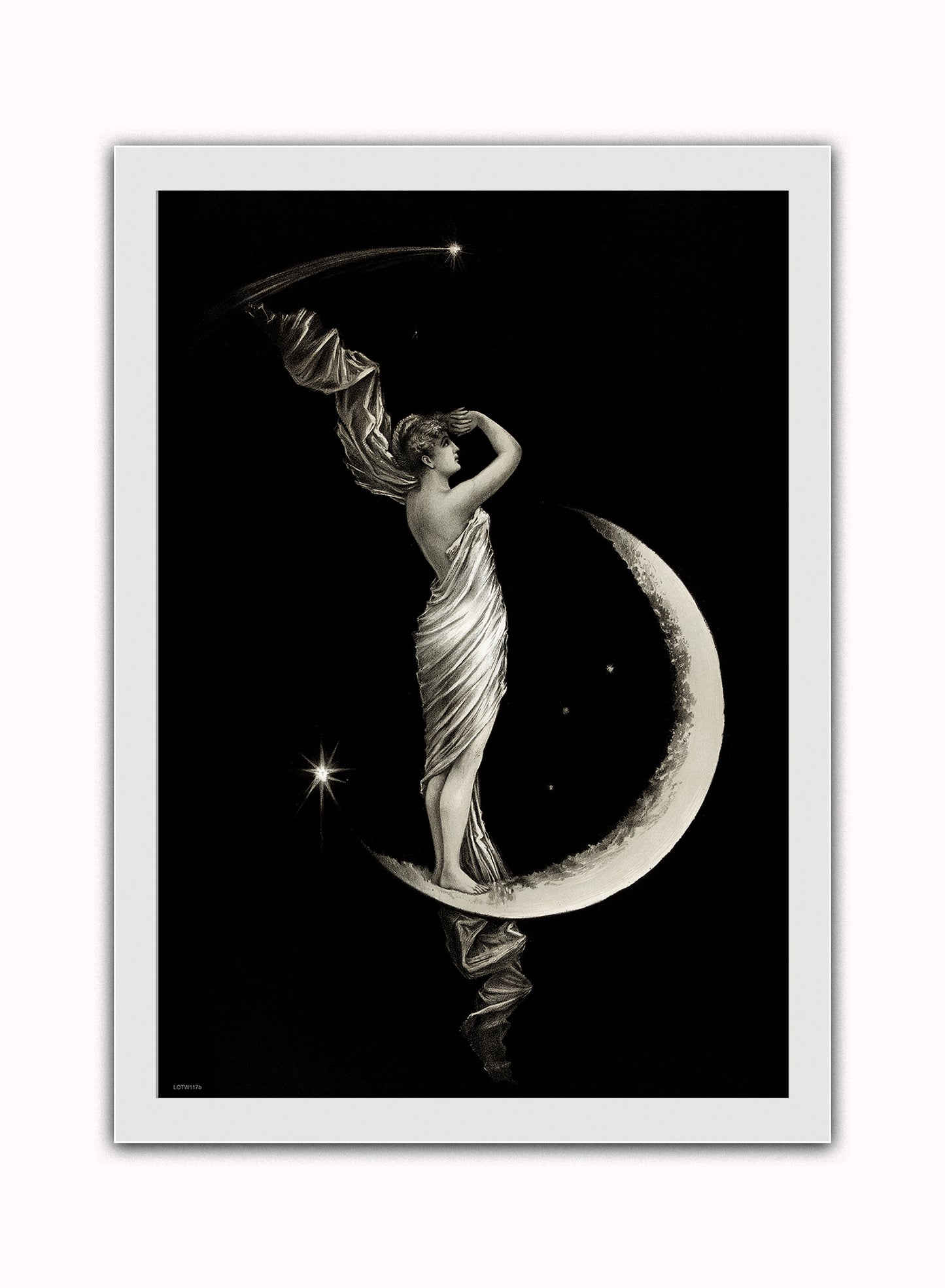 The Moon Goddess Vintage Victorian Vintage Art Wall Art Print 50x70cm White Frame