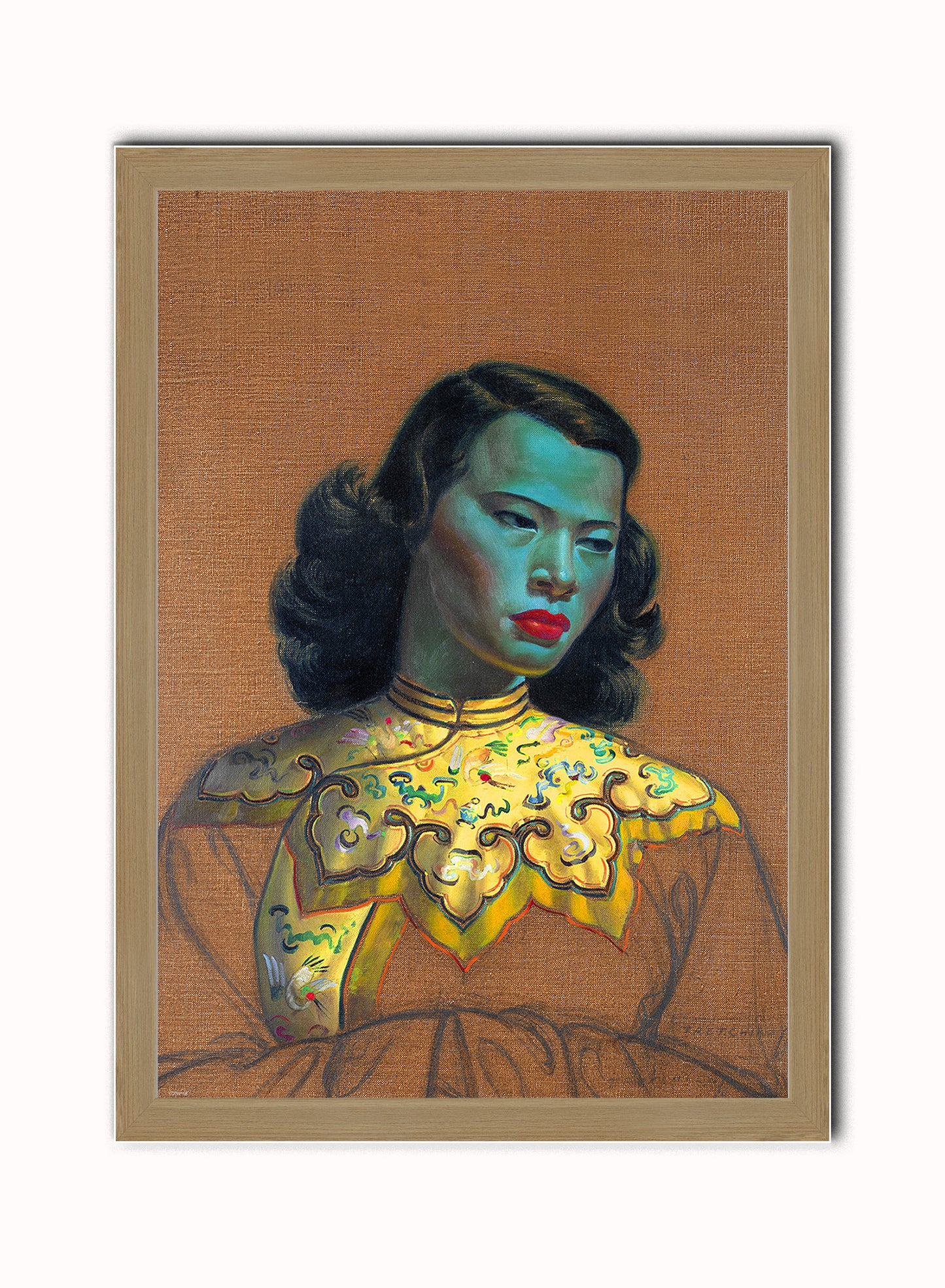 Vladimir Tretchikoff Chiniese Girl Vintage Art Wall Art Print 50x70cm Light Wood Frame