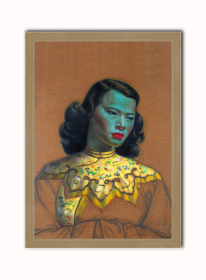 Vladimir Tretchikoff Chiniese Girl Vintage Art Wall Art Print 50x70cm Light Wood Frame