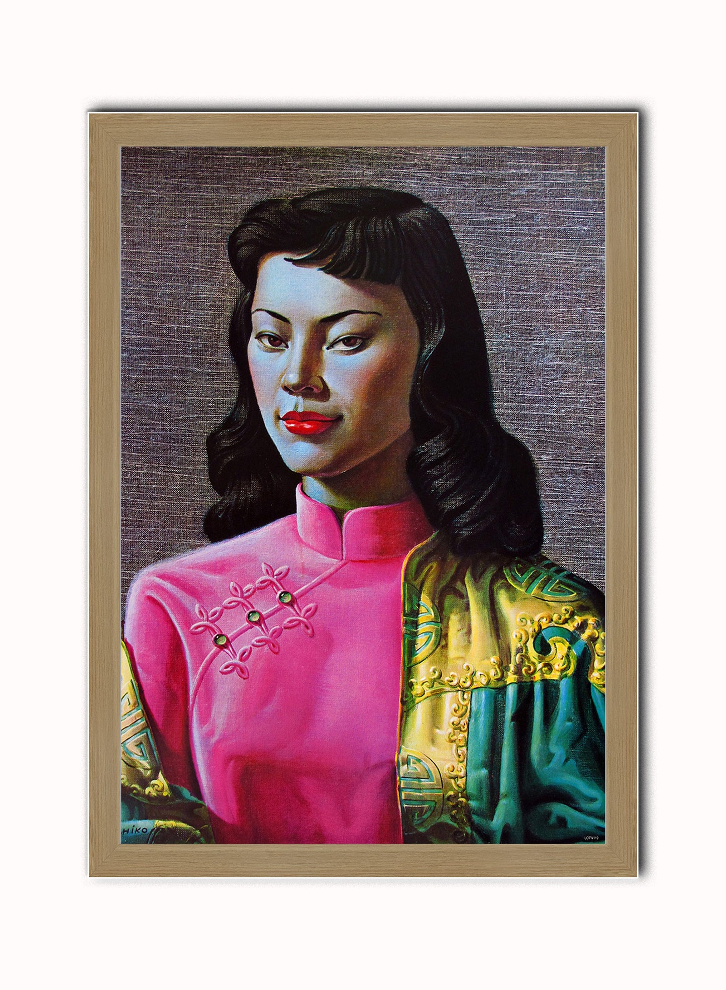 Vladimir Tretchikoff Miss Wong Vintage Art Wall Art Print Light Wood Frame