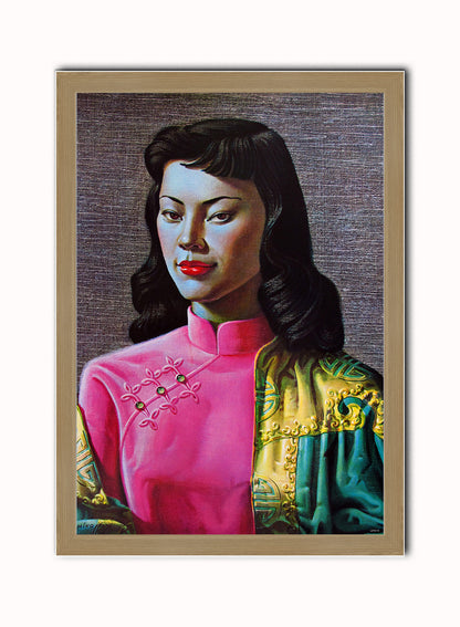 Vladimir Tretchikoff Miss Wong Vintage Art Wall Art Print Light Wood Frame