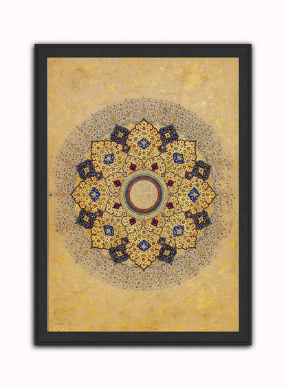 Indian Rosette Bearing the Names and Titles of Shah Jahan 1645 Vintage Art Wall Art Print 50x70cm Black Frame