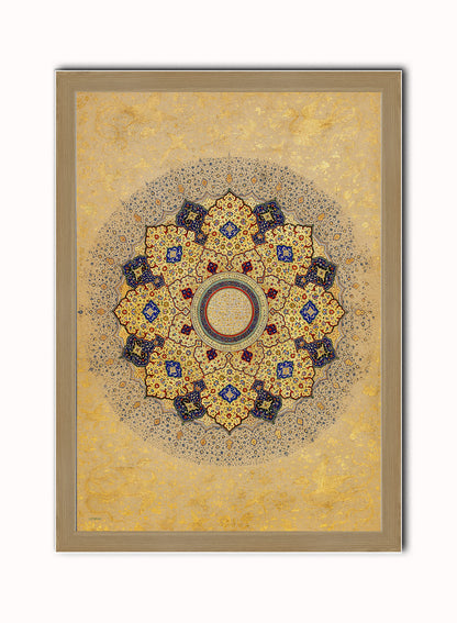 Indian Rosette Bearing the Names and Titles of Shah Jahan 1645 Vintage Art Wall Art Print 50x70cm Light Wood Frame