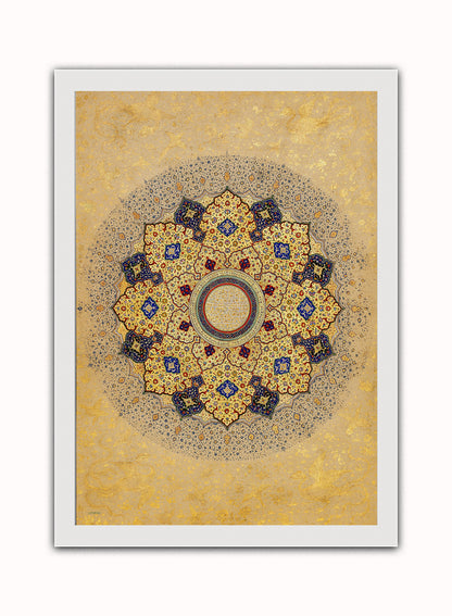 Indian Rosette Bearing the Names and Titles of Shah Jahan 1645 Vintage Art Wall Art Print 50x70cm White Frame