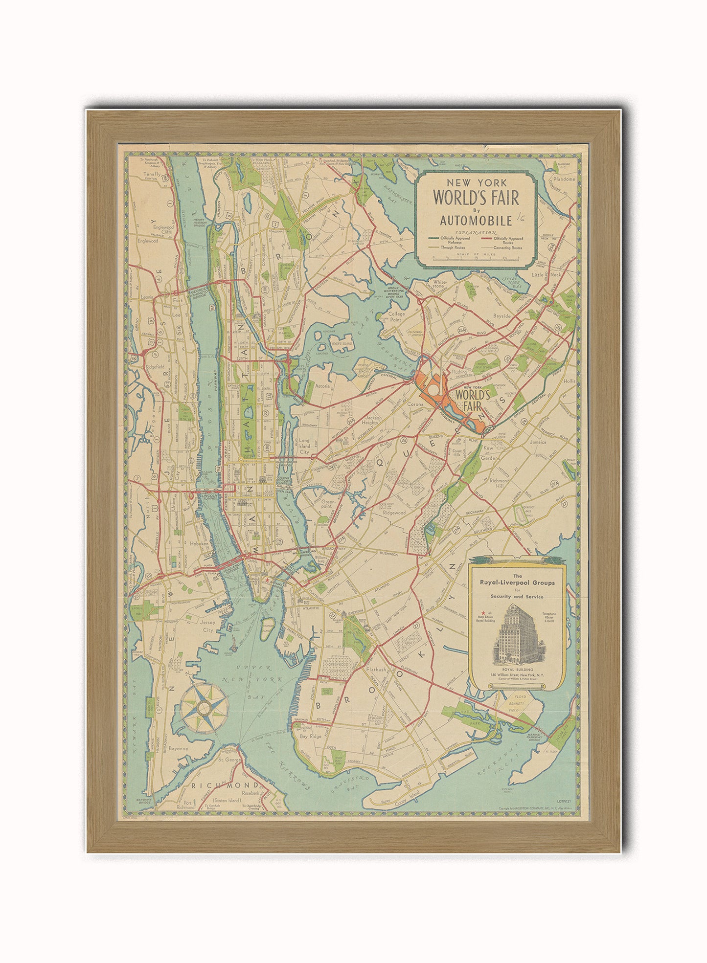 New York Subway Map Vintage Art Wall Art Print 50x70cm Light Wood Frame