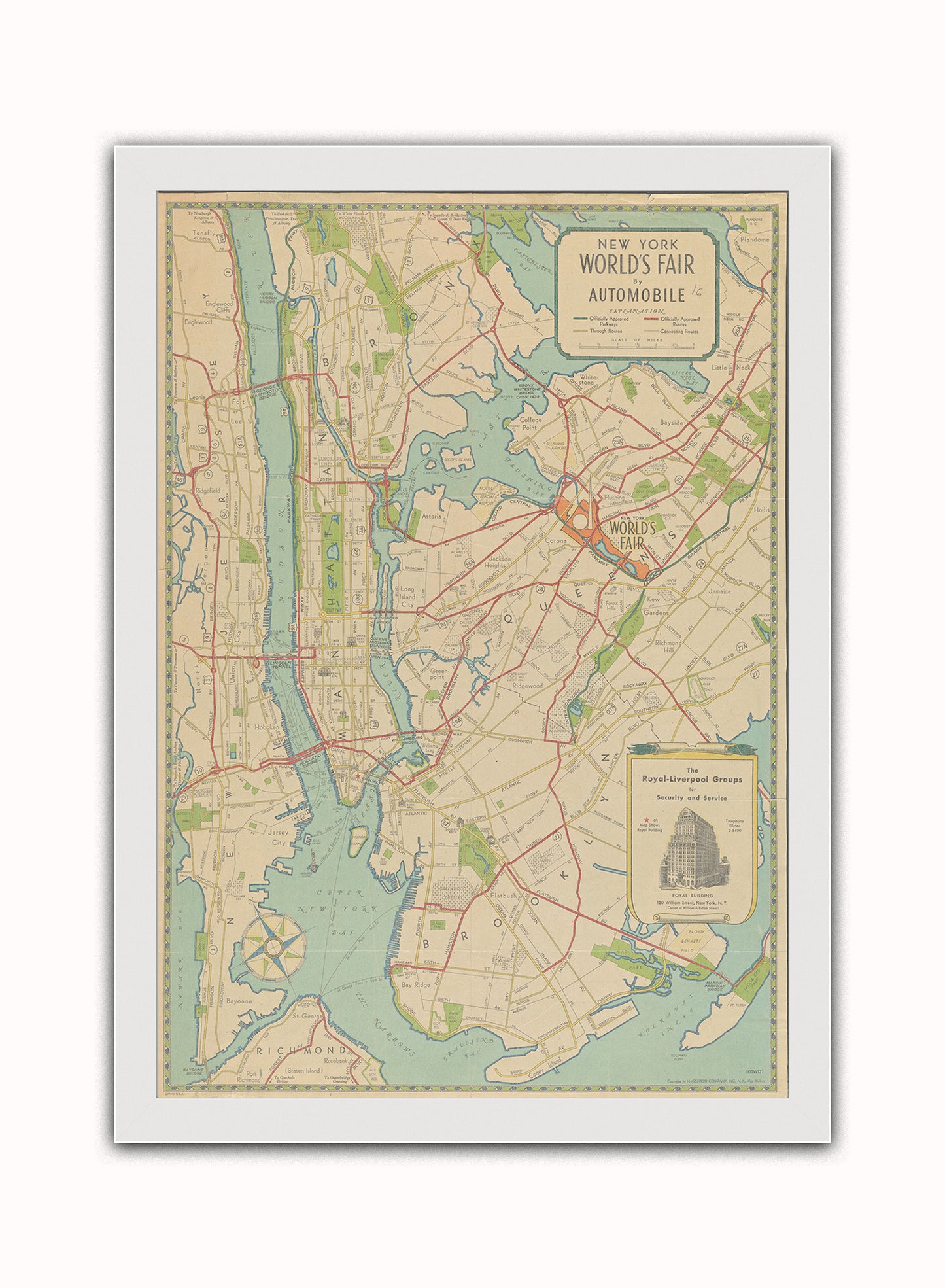 New York Subway Map Vintage Art Wall Art Print 50x70cm White Frame