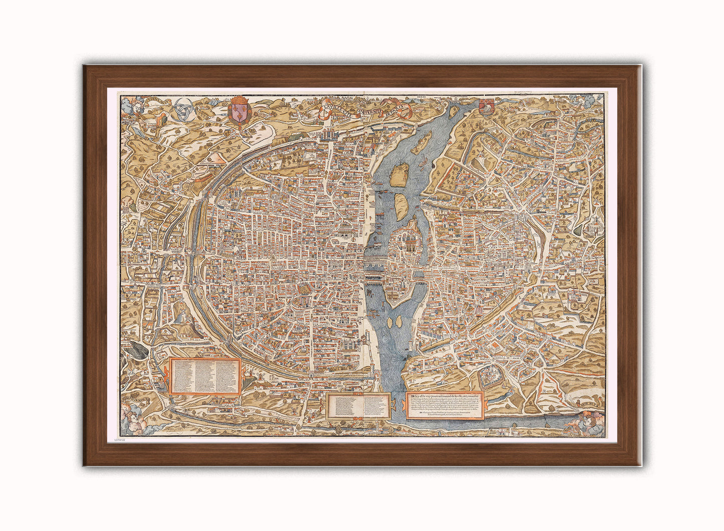 Paris Map Vintage Art Wall Art Print 50x70cm Dark Wood Frame