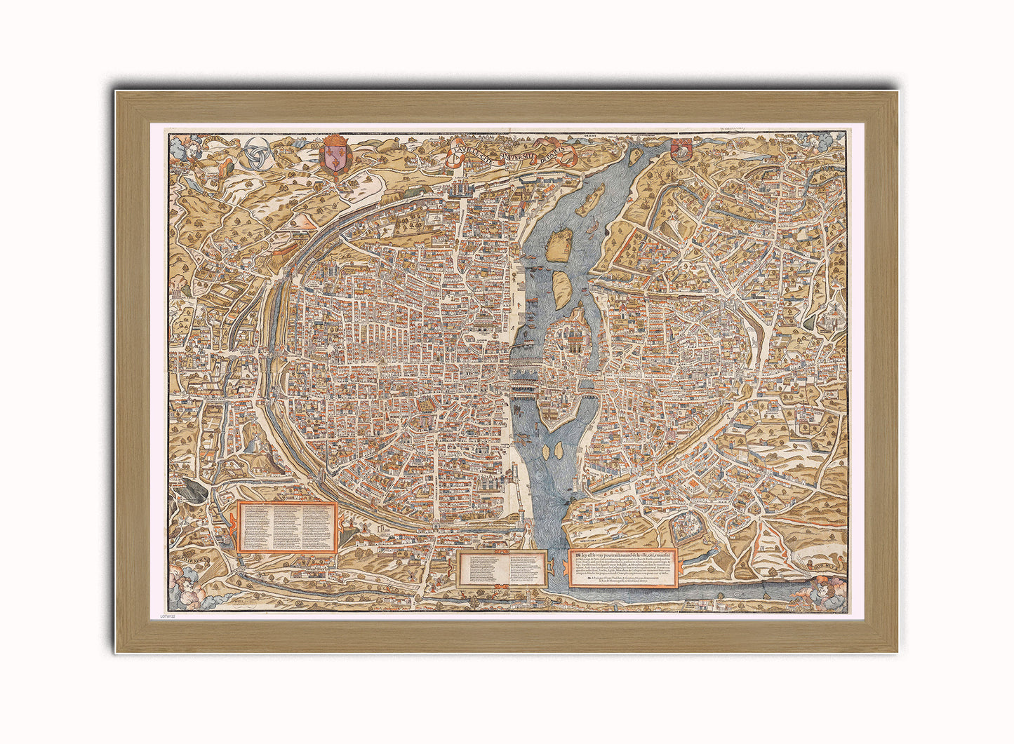 Paris Map Vintage Art Wall Art Print 50x70cm Light Wood Frame