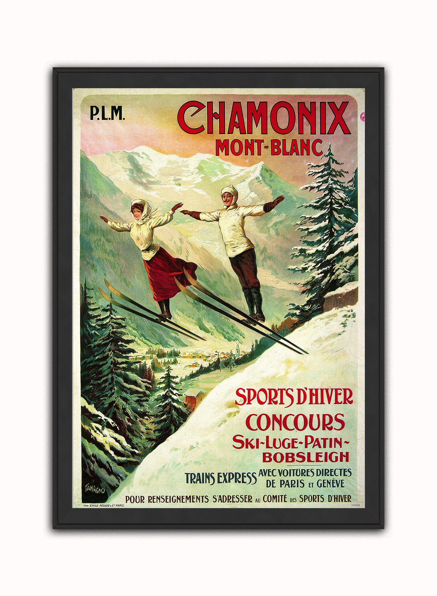 Chamonix Ski Resort Vintage Art Wall Art Print 50x70cm Black Frame