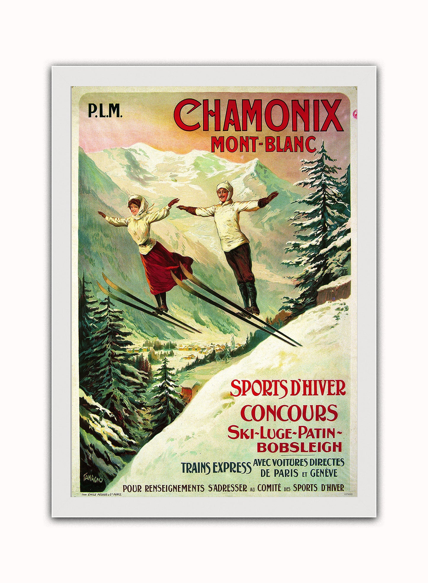 Chamonix Ski Resort Vintage Art Wall Art Print 50x70cm White Frame