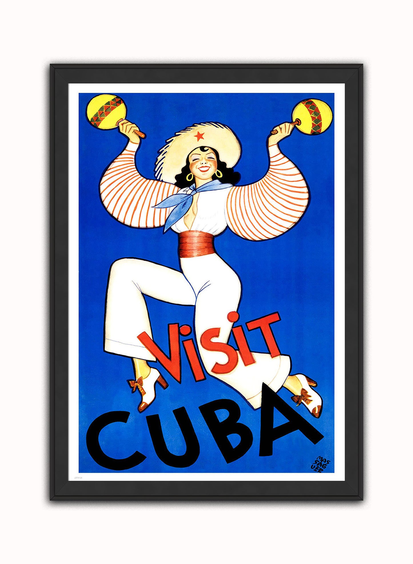Visit Cuba Vintage Art Wall Art Print 50x70cm Black Frame