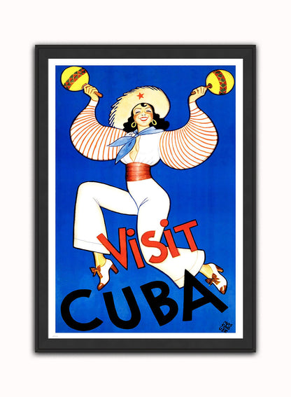Visit Cuba Vintage Art Wall Art Print 50x70cm Black Frame