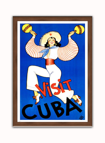 Visit Cuba Vintage Art Wall Art Print 50x70cm Dark Wood Frame