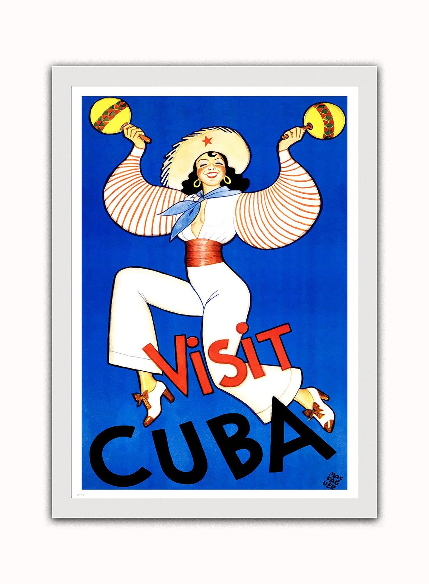 Visit Cuba Vintage Art Wall Art Print 50x70cm White Frame
