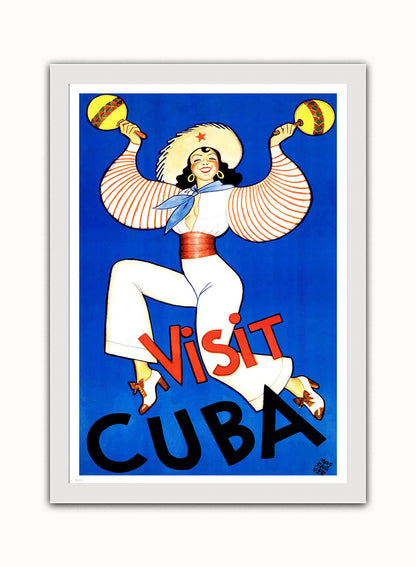 Visit Cuba Vintage Art Wall Art Print 50x70cm White Frame