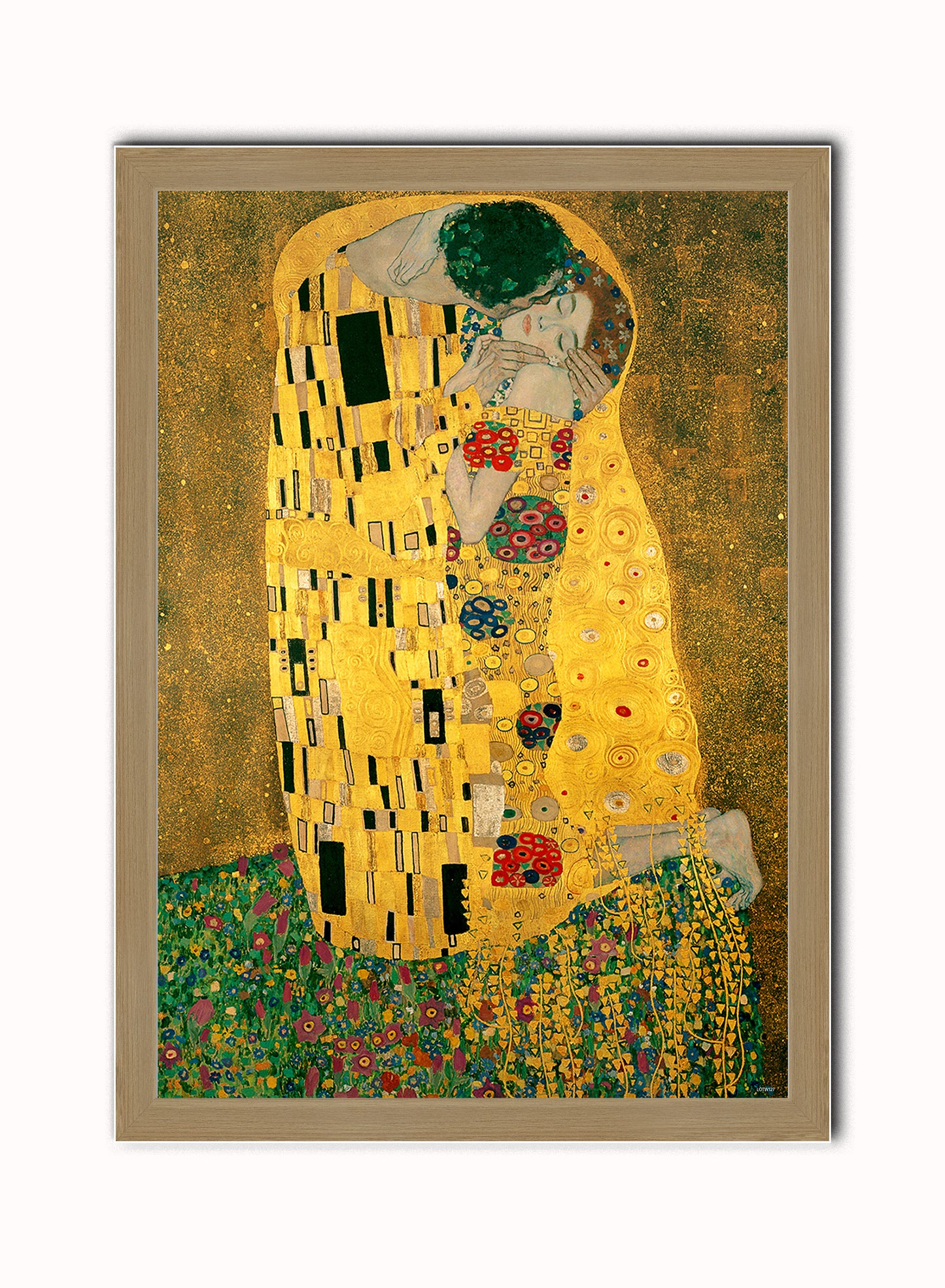 The Kiss Vintage Art Wall Art Print 50x70cm Light Wood Frame