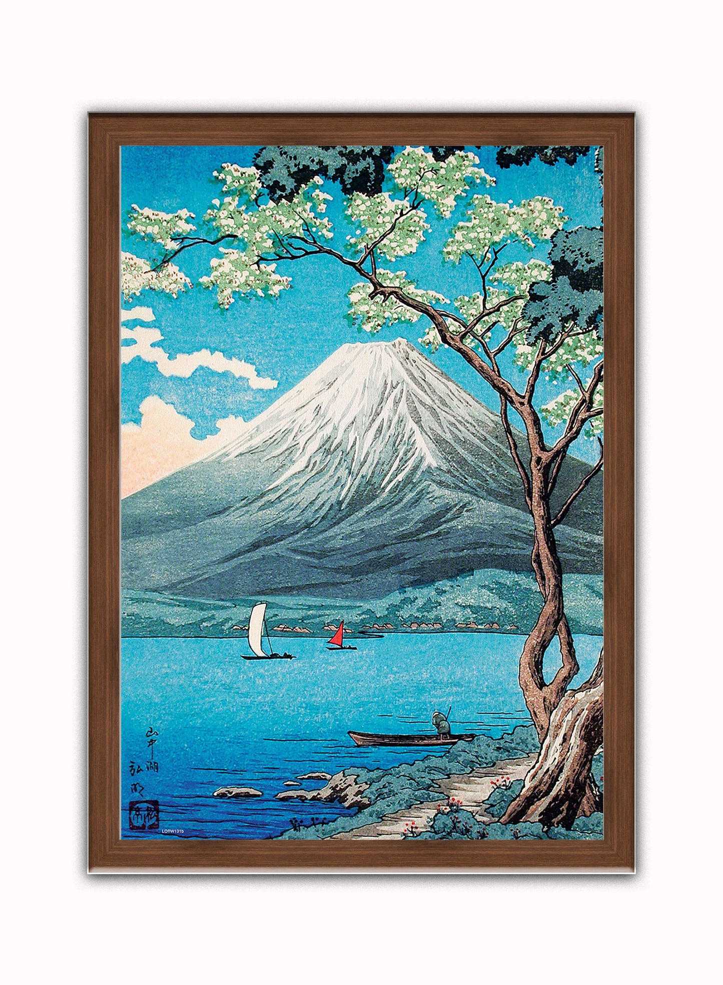 Mount Fuji from Lake Yamanaka by Hiroaki Takahashi Japenese Poster Art Print Print – Hiroaki Takahashi Japenese Poster Art Print Vintage Poster Wall Art 50x70cm Dark Wood Frame