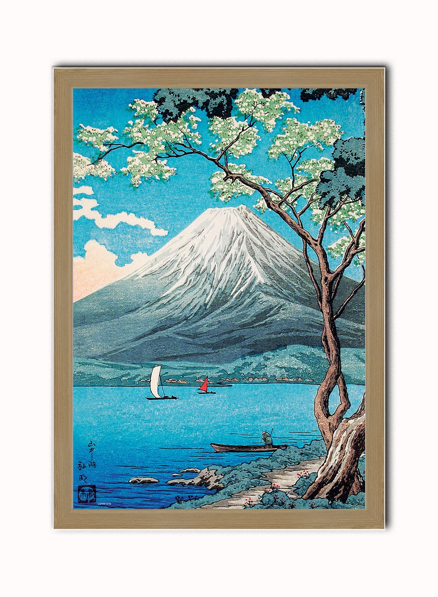 Mount Fuji from Lake Yamanaka by Hiroaki Takahashi Japenese Poster Art Print Print – Hiroaki Takahashi Japenese Poster Art Print Vintage Poster Wall Art 50x70cm Light Wood Frame