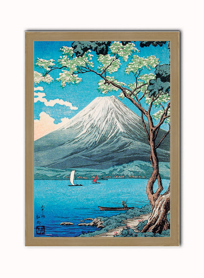 Mount Fuji from Lake Yamanaka by Hiroaki Takahashi Japenese Poster Art Print Print – Hiroaki Takahashi Japenese Poster Art Print Vintage Poster Wall Art 50x70cm Light Wood Frame