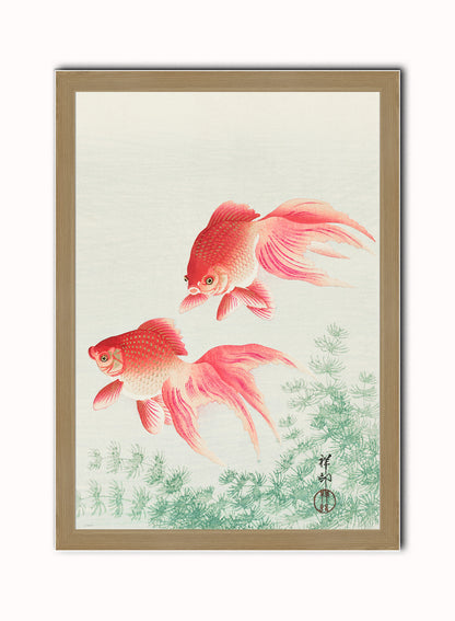 Japanese Art Print Print – Ohara Koson ( Japanese Wall Art 50x70cm Light Wood Frame