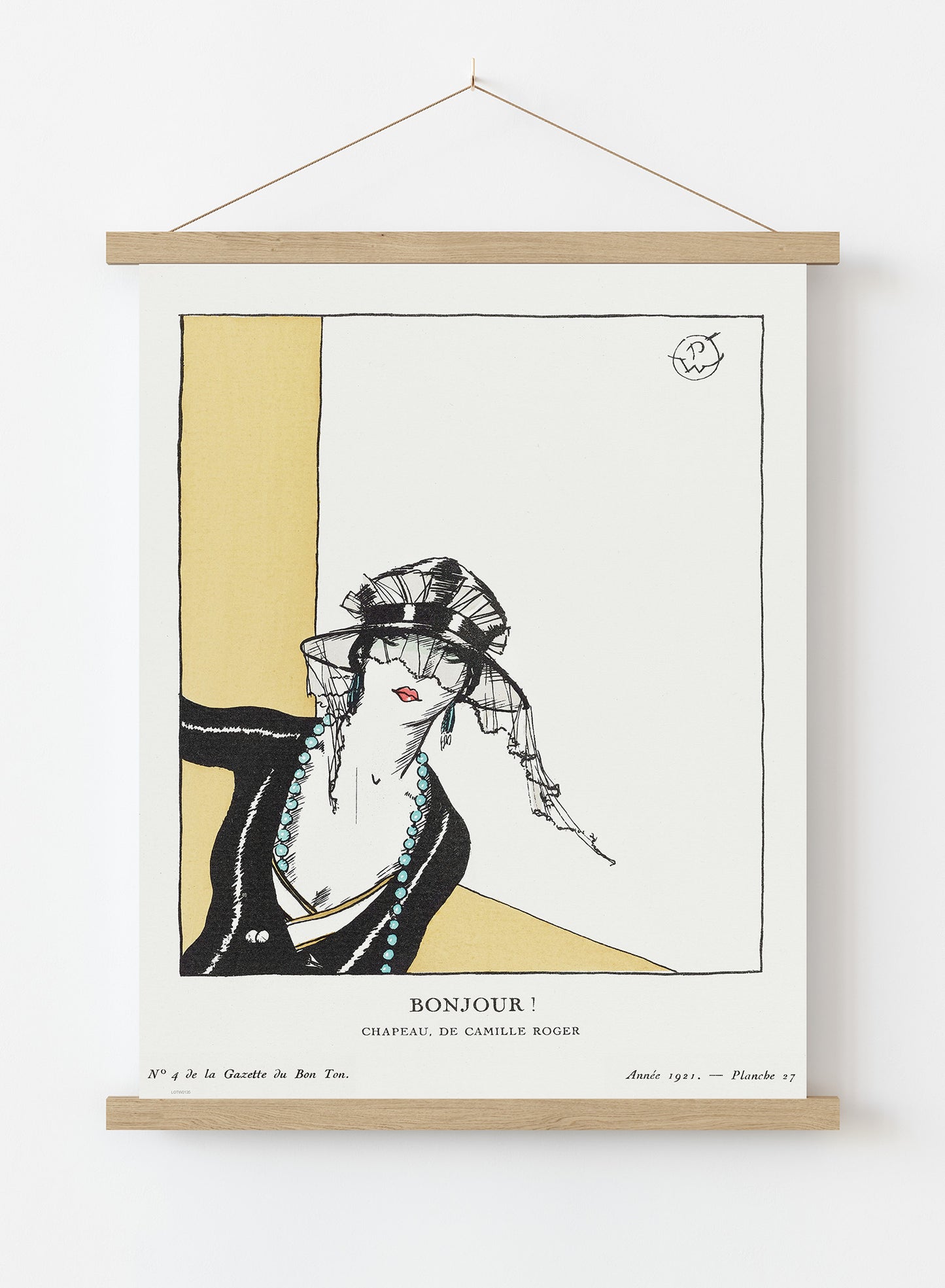 Bonjour! Chapeau, de Camille Roger (1921) by Porter Woodruff, published in Gazette du Bon Ton. Print – Porter Woodruff, published in Gazette du Bon Ton. Vintage Art Wall Art 50x70cm Poster Hanger