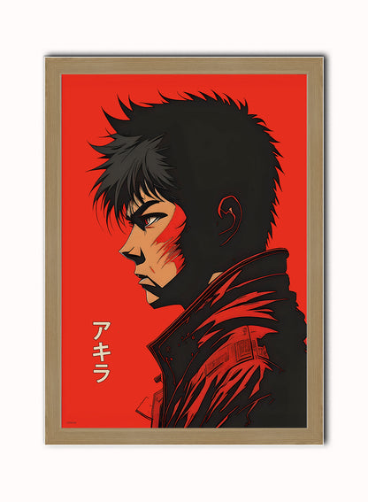 Akira Manga Portrait Vintage Art Wall Art Print 50x70cm Light Wood Frame