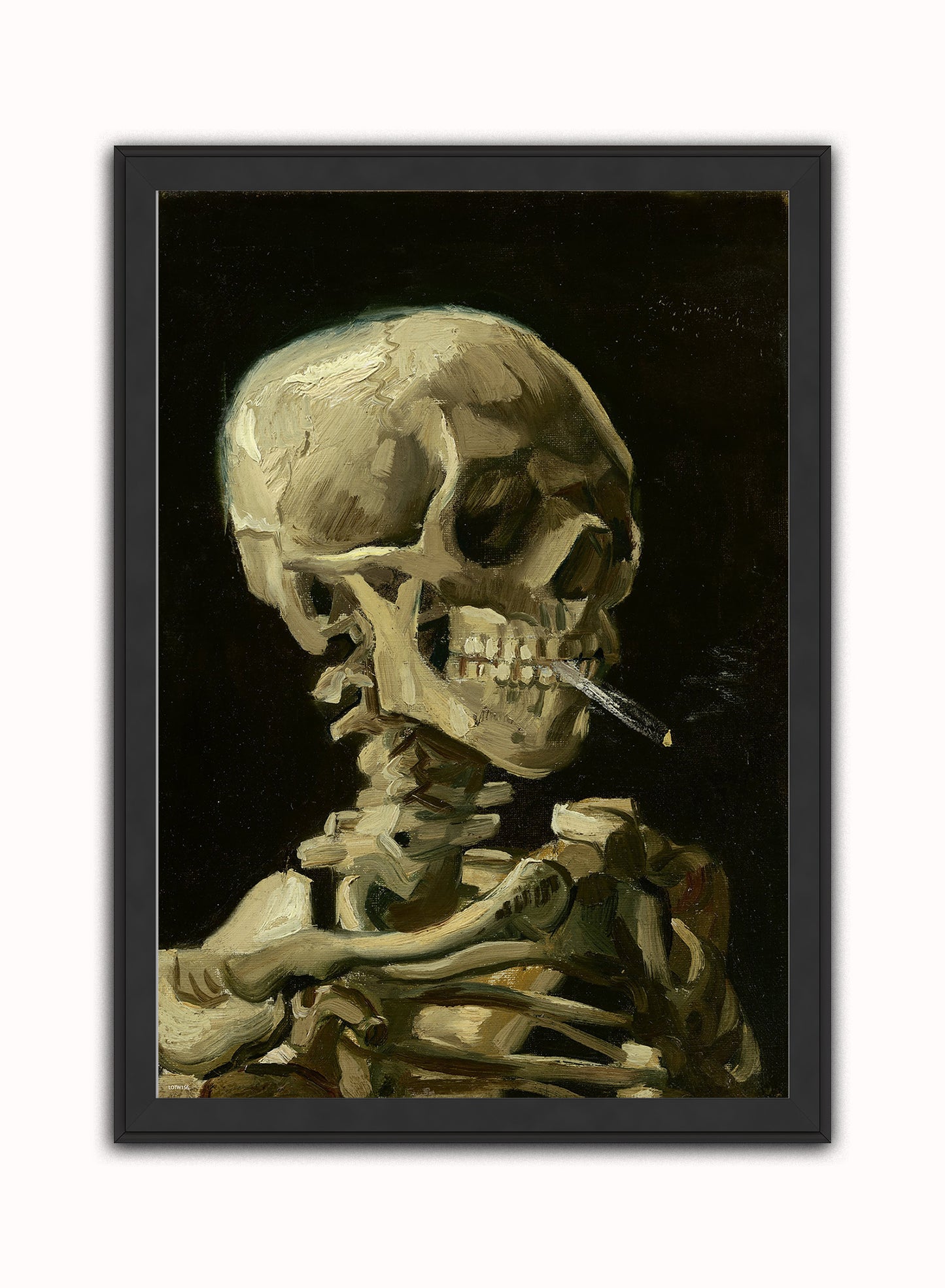 Van Gogh Smoking Skeleton Vintage Art Wall Art Print 50x70cm Black Frame