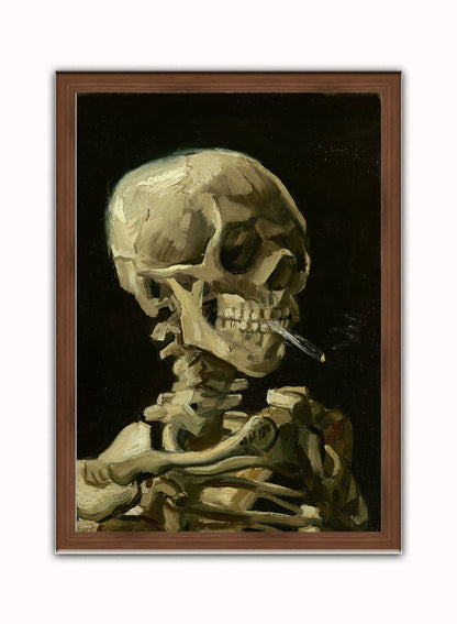 Van Gogh Smoking Skeleton Vintage Art Wall Art Print 50x70cm Dark Wood Frame