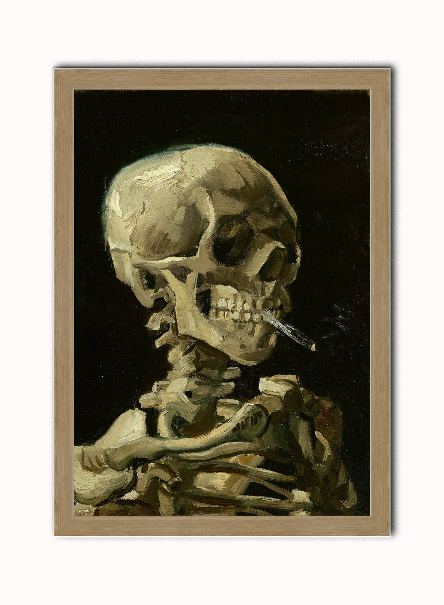 Van Gogh Smoking Skeleton Vintage Art Wall Art Print 50x70cm Light Wood Frame