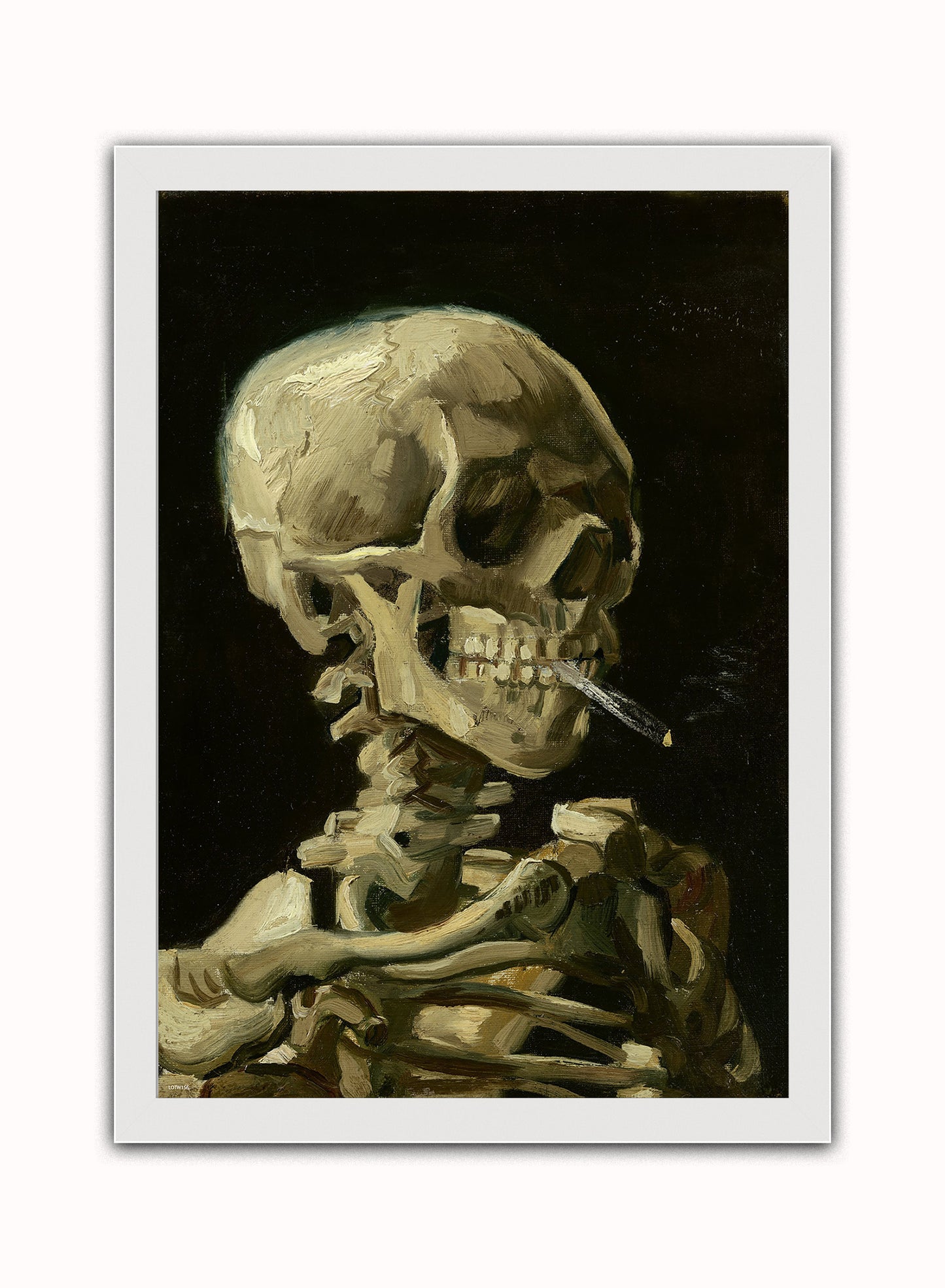 Van Gogh Smoking Skeleton Vintage Art Wall Art Print 50x70cm White Frame