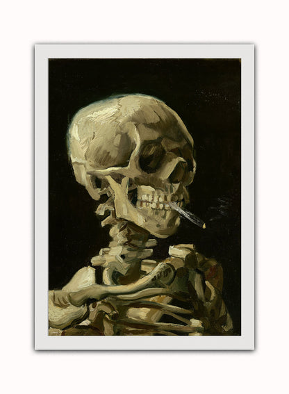 Van Gogh Smoking Skeleton Vintage Art Wall Art Print 50x70cm White Frame