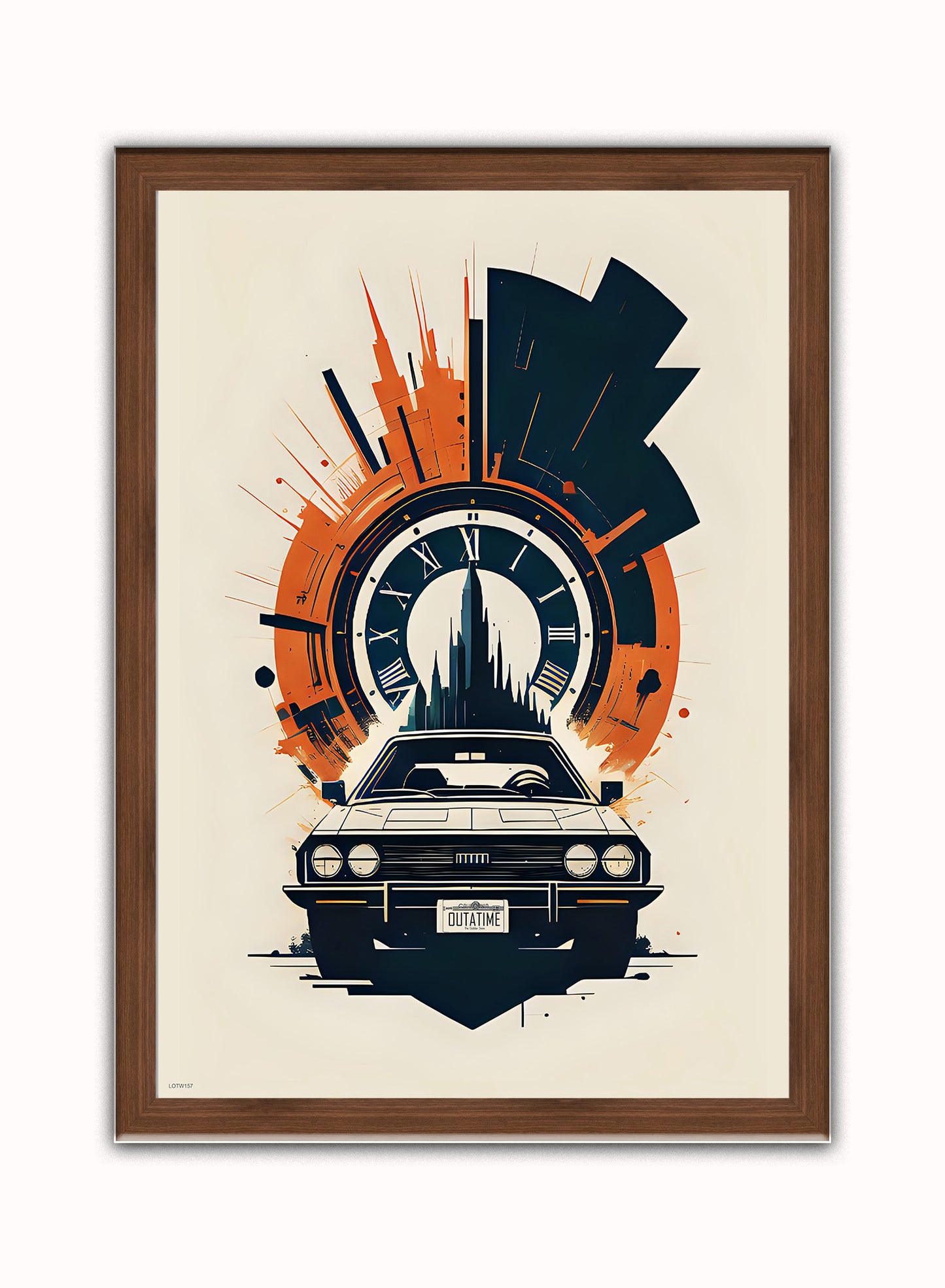 Back to the Future "outatime" Art Print Vintage Art Wall Art Print 50x70cm Dark Wood Frame