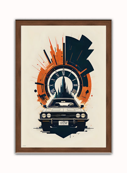 Back to the Future "outatime" Art Print Vintage Art Wall Art Print 50x70cm Dark Wood Frame