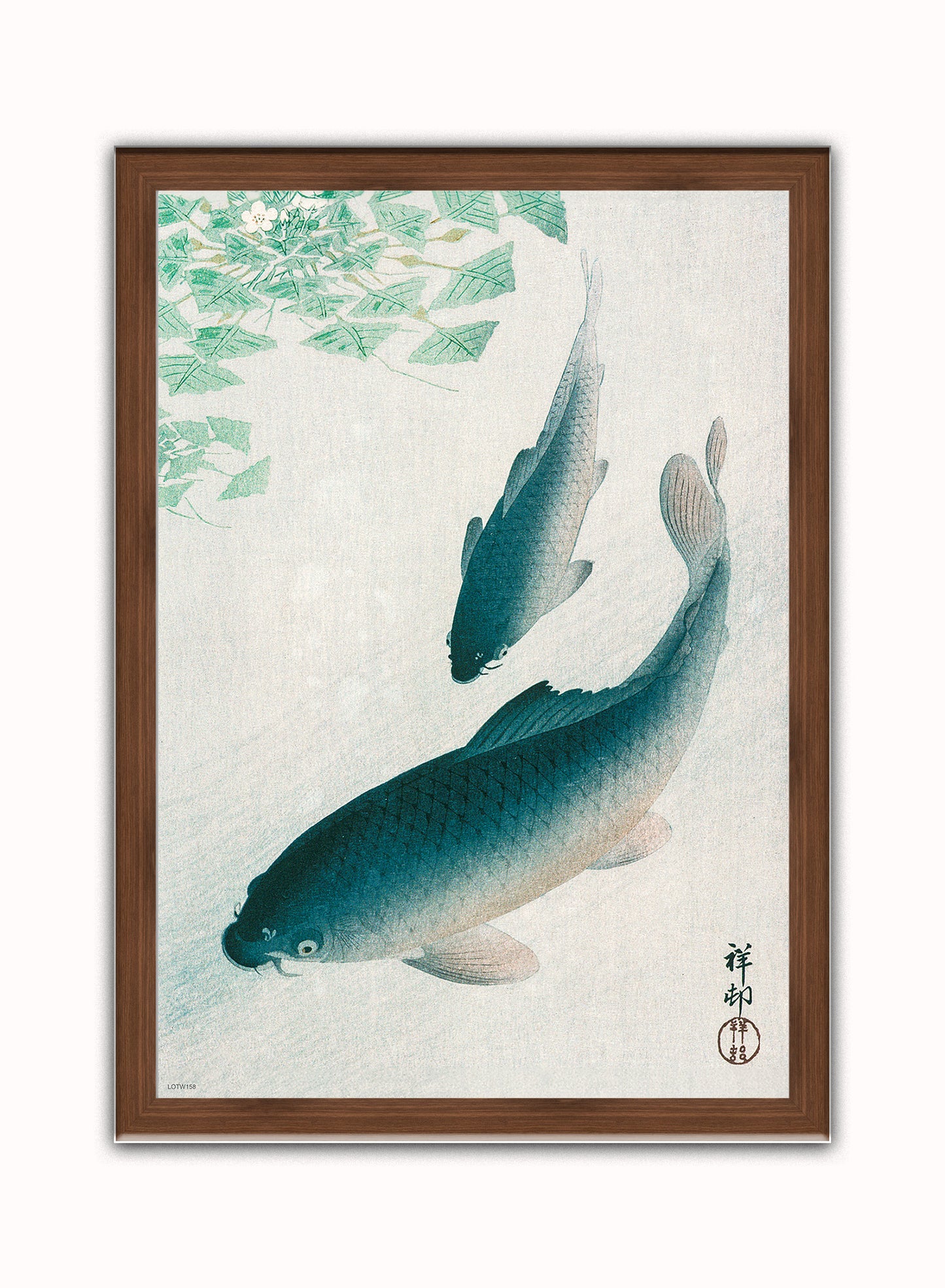 Koi Carp by Ohara Koson 1926 Japenese Poster Art Print Print – Ohara Koson Vintage Poster Wall Art 50x70cm Dark Wood Frame