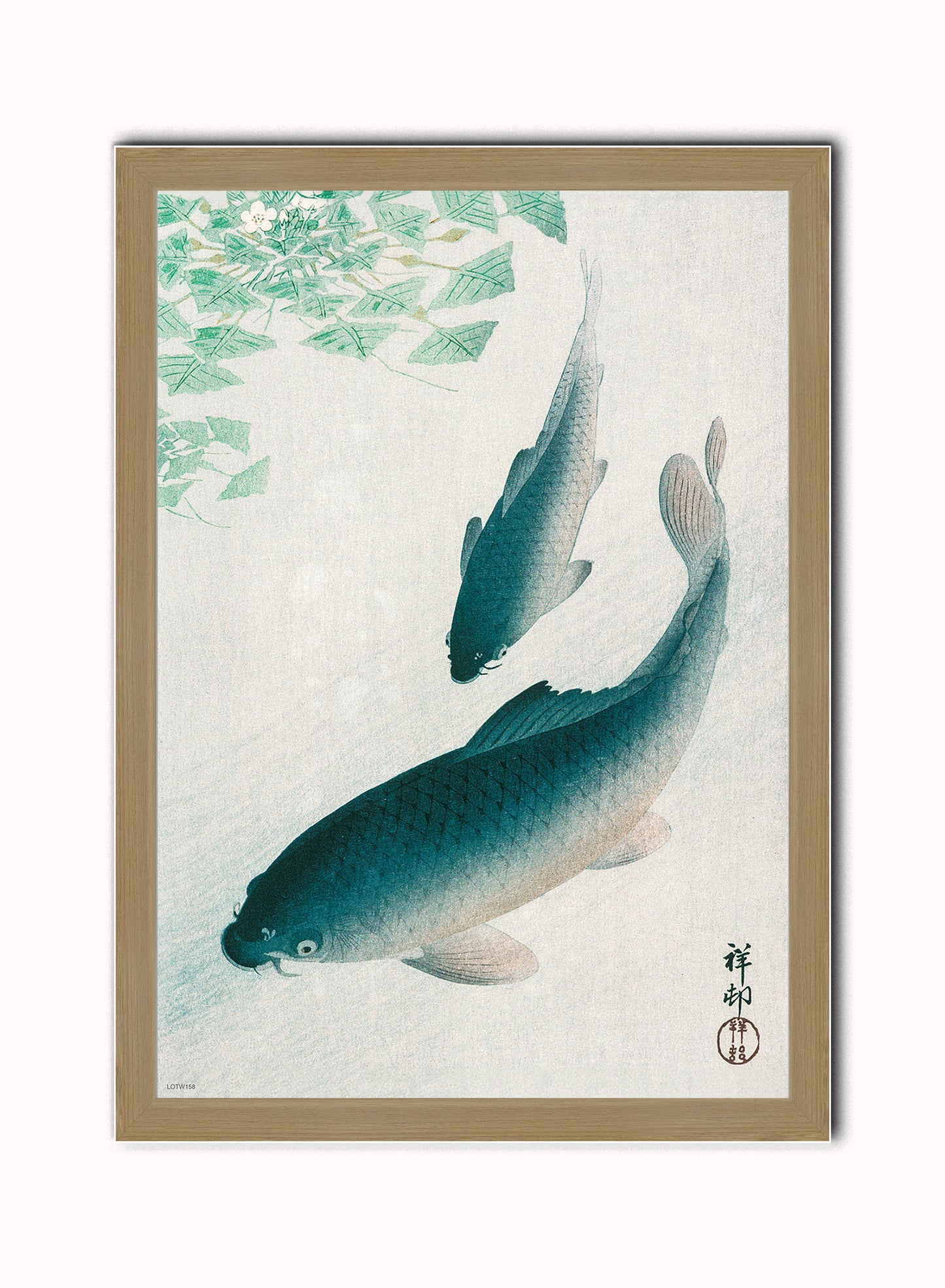 Koi Carp by Ohara Koson 1926 Japenese Poster Art Print Print – Ohara Koson Vintage Poster Wall Art 50x70cm Light Wood Frame
