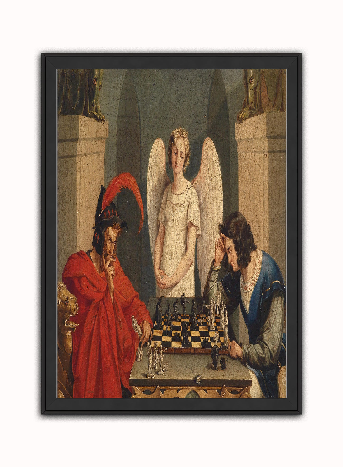 The Devil's Checkmate by Friedrich August Moritz Print – Friedrich August Moritz Vintage Art Wall Art 50x70cm Black Frame
